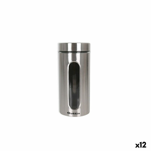 Frasco Quttin Transparente Prateado Vidro Aço 1,5 L 10 x 10 x 22,8 cm (12 Unidades) - EcoNest
