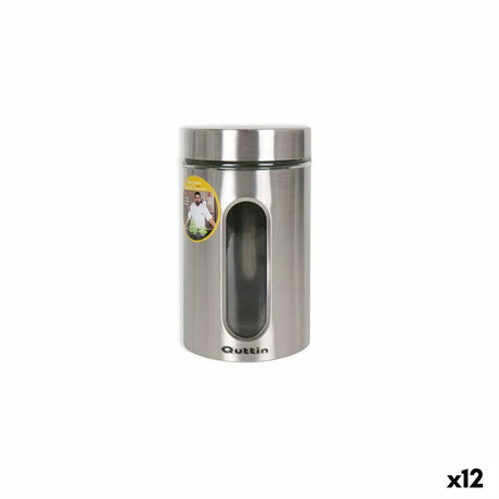 Frasco Quttin Transparente Prateado Vidro Aço 1 L 10 x 10 x 17,5 cm (12 Unidades) - EcoNest