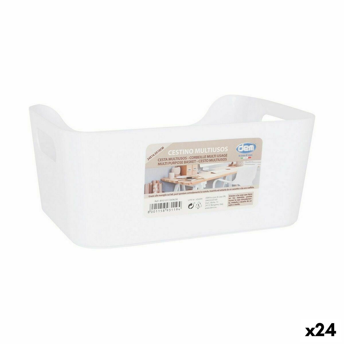 Cesta Multiusos Confortime Branco 24 x 16,5 x 10 cm (24 Unidades) - EcoNest