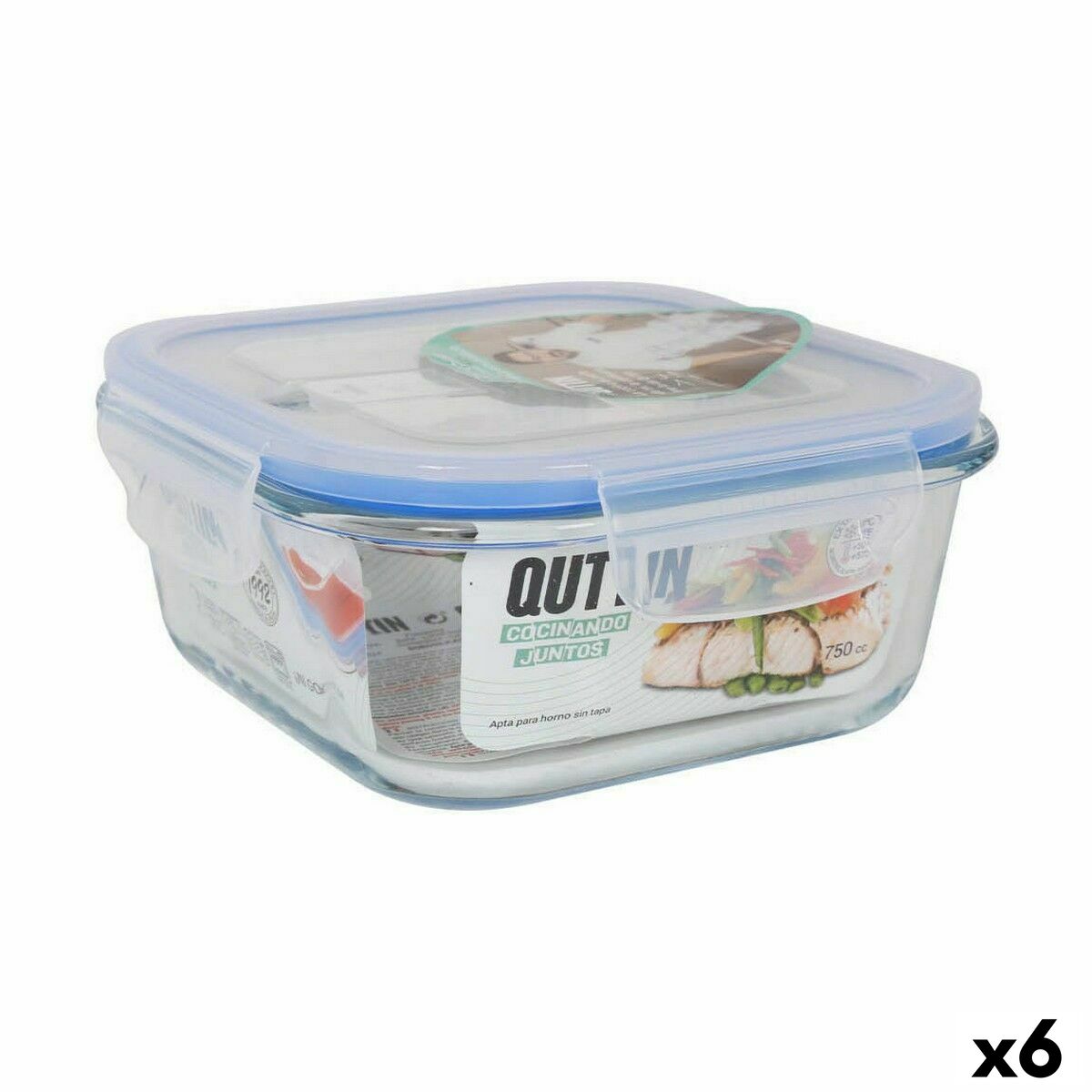Lancheira Quadrada com Tampa Quttin Transparente 750 ml 16 x 16 x 7 cm (6 Unidades) - EcoNest