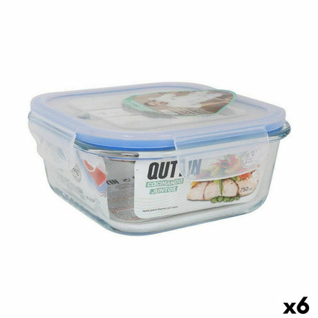 Lancheira Quadrada com Tampa Quttin Transparente 750 ml 16 x 16 x 7 cm (6 Unidades) - EcoNest