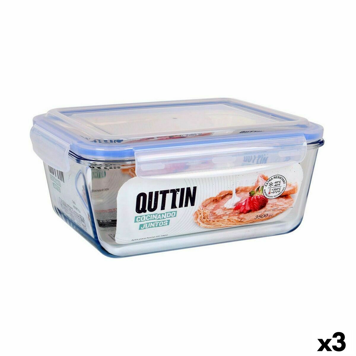 Lancheira Hermética Quttin Retangular 3,5 L (3 Unidades) - EcoNest
