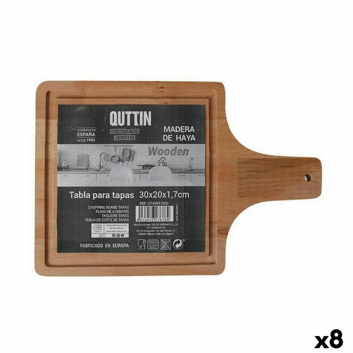 Tábua de servir Quttin Com punho 30 x 20 x 1,7 cm (8 Unidades) - EcoNest
