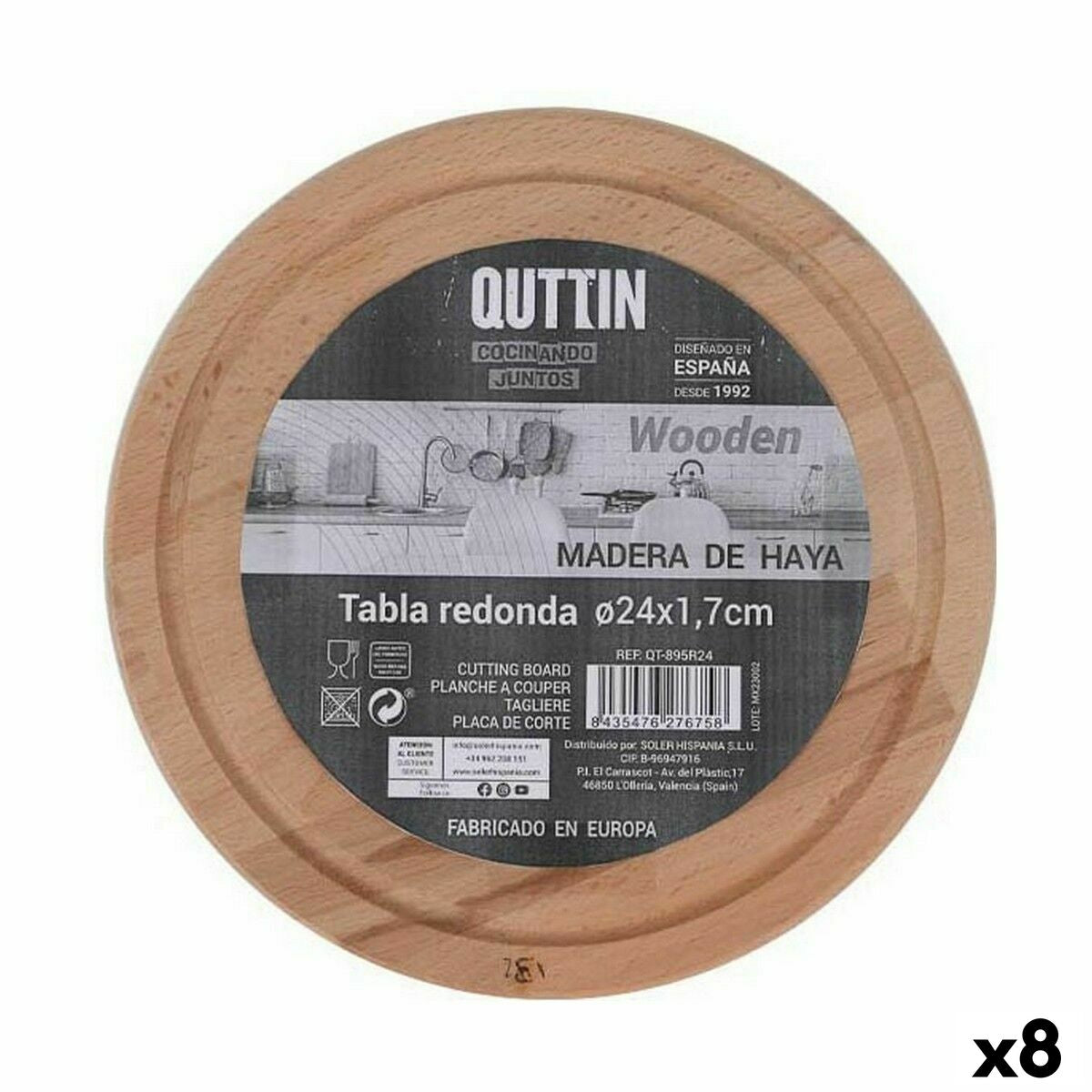 Tábua de servir Quttin Redonda ø 24 x 1,7 cm (8 Unidades) - EcoNest