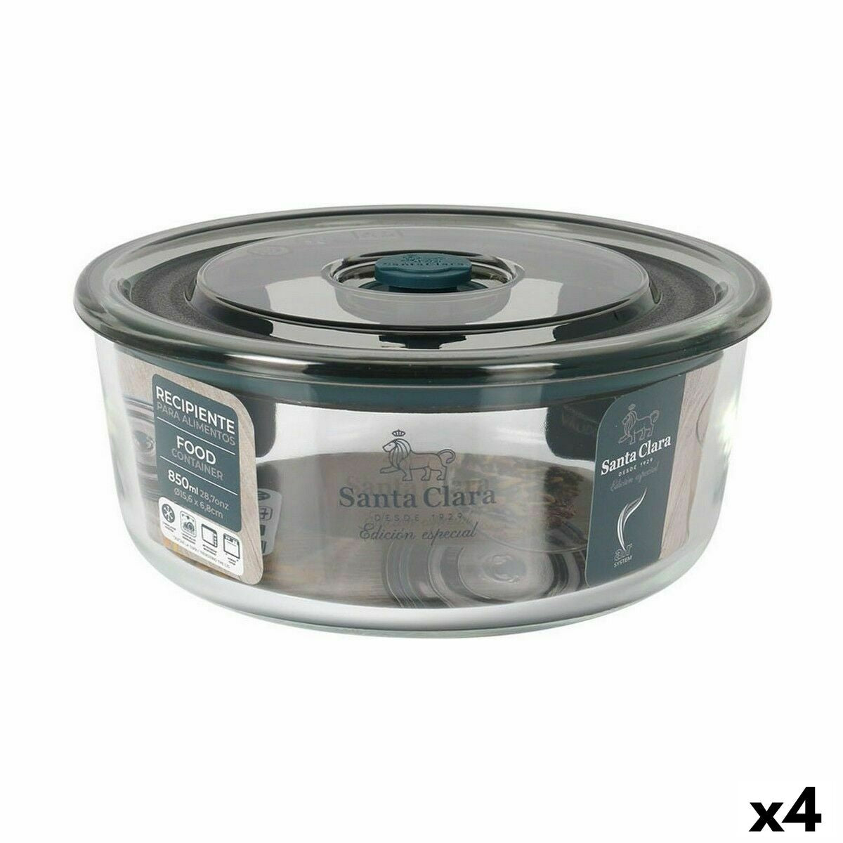 Lancheira Hermética Santa Clara Cinzento 850 ml 15,6 x 6,8 cm (4 Unidades) - EcoNest