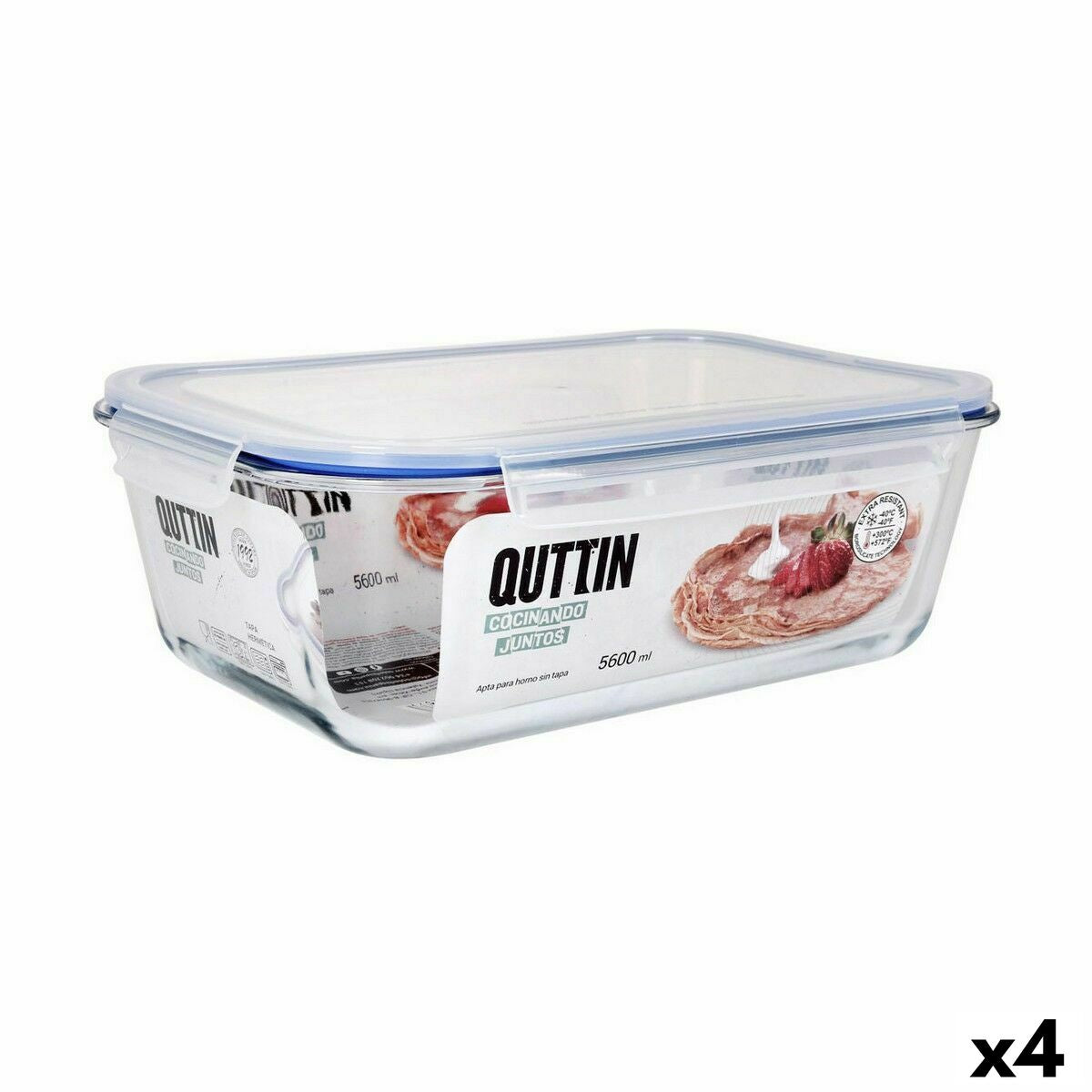 Lancheira Hermética Quttin Transparente Retangular 5,6 L (4 Unidades) - EcoNest