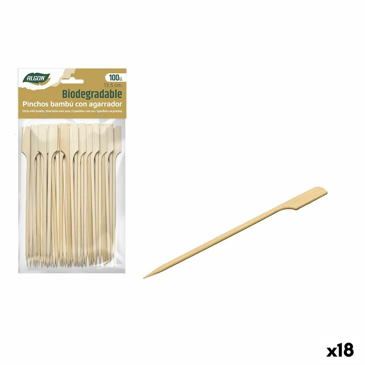 Conjunto de Espetos para Churrascos Algon Bambu 100 Peças 13,5 cm (18 Unidades) - EcoNest