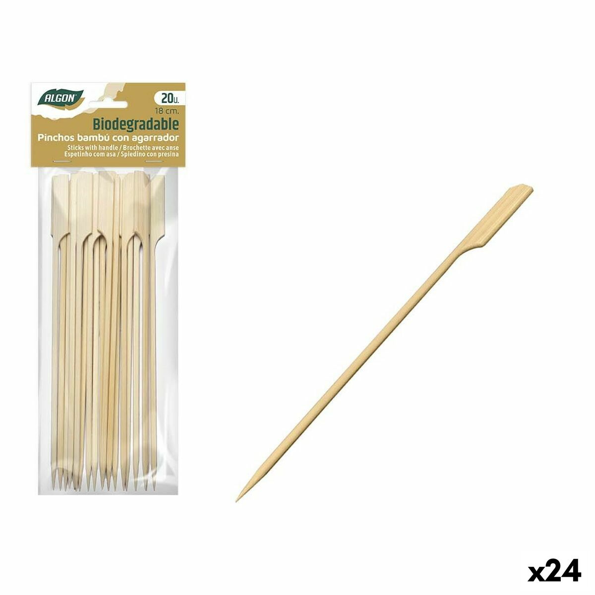 Conjunto de Espetos para Churrascos Algon Bambu 20 Peças 18 cm (24 Unidades) - EcoNest