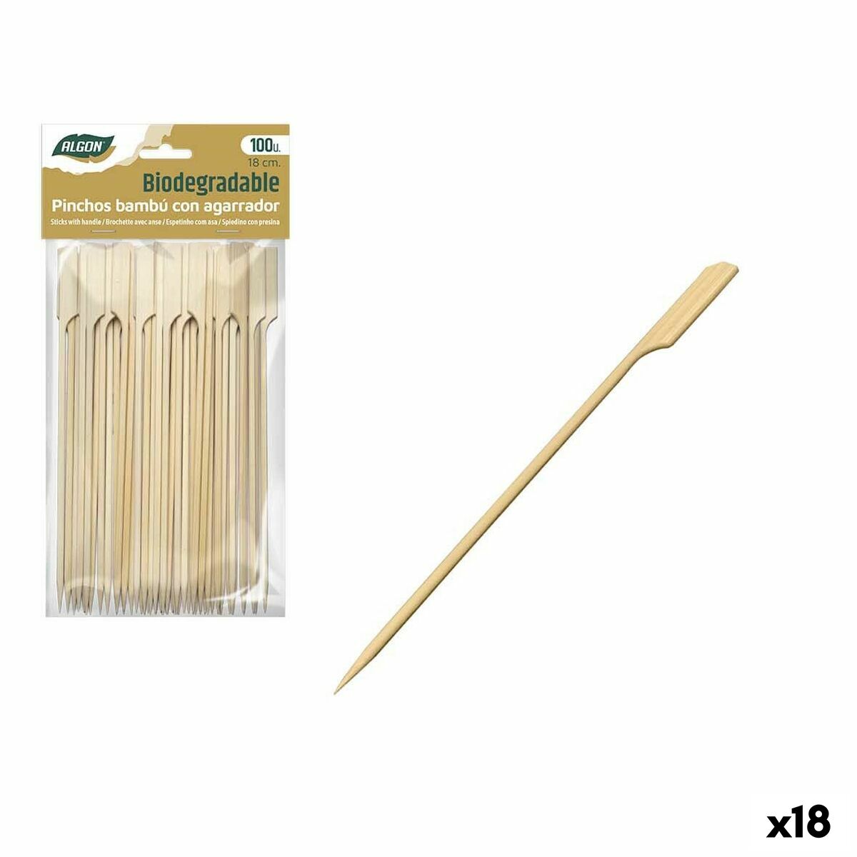 Conjunto de Espetos para Churrascos Algon Bambu 100 Peças 18 cm (18 Unidades) - EcoNest