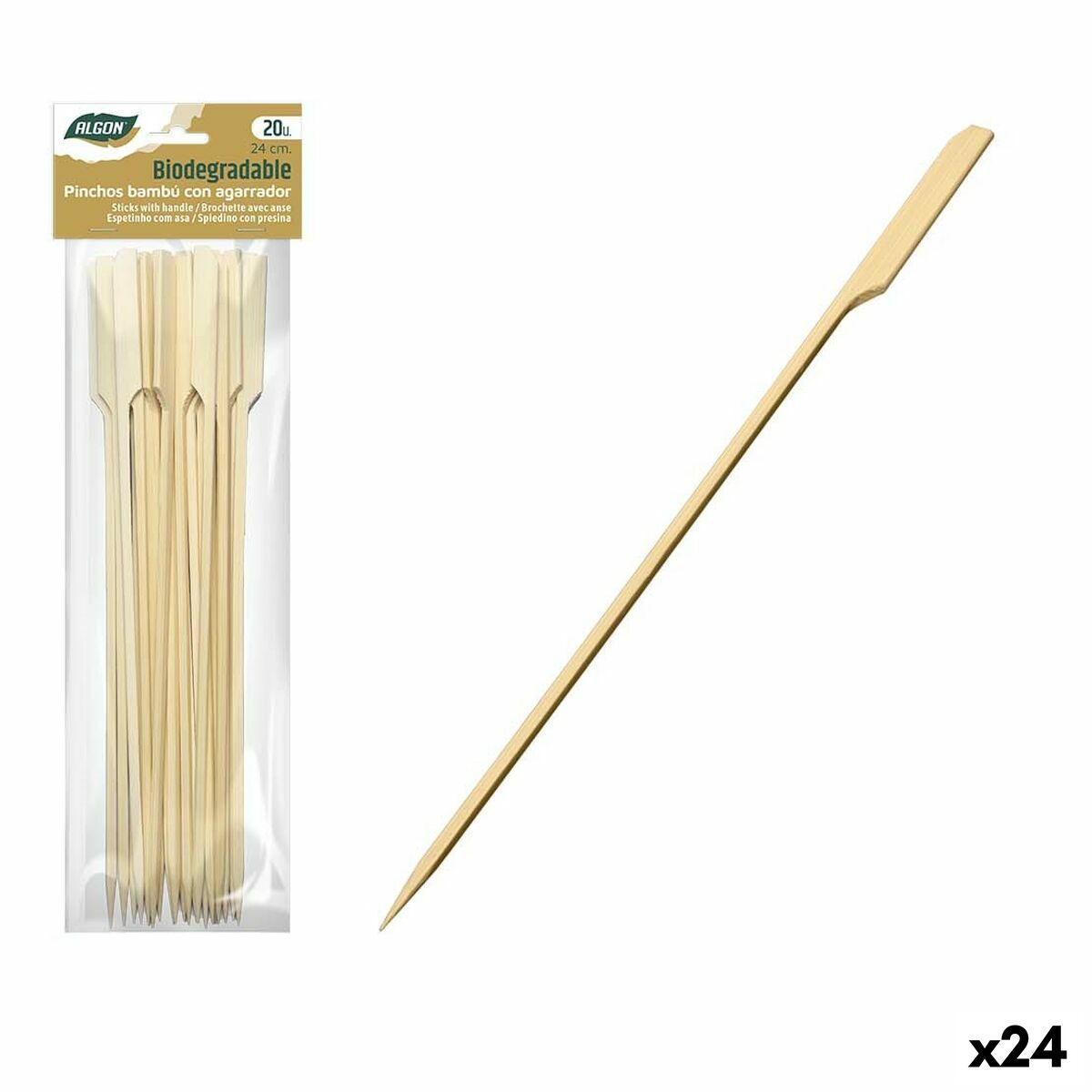 Conjunto de Espetos para Churrascos Algon Bambu 20 Peças 24 cm (24 Unidades) - EcoNest