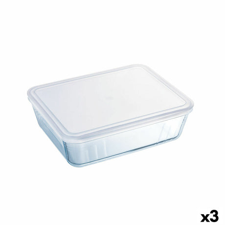 Lancheira Retangular com Tampa Pyrex Cook&freeze 28 x 23 x 10 cm 4,2 L Transparente Vidro Silicone (3 Unidades) - EcoNest