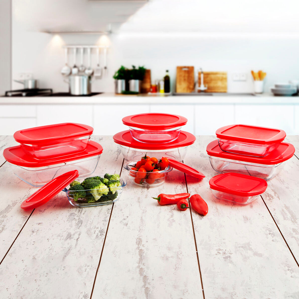 Lancheira Quadrada com Tampa Ô Cuisine Cook & Store Vermelho 1 L 20 x 17 x 6 cm Silicone Vidro (6 Unidades) - EcoNest