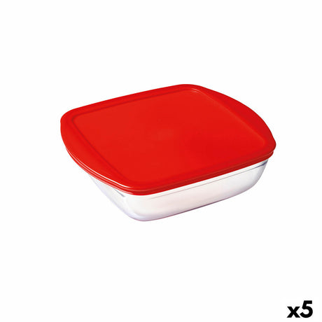 Lancheira Quadrada com Tampa Ô Cuisine Cook&store Ocu Vermelho 25 x 22 x 7 cm 2,2 L Vidro Silicone (5 Unidades) - EcoNest