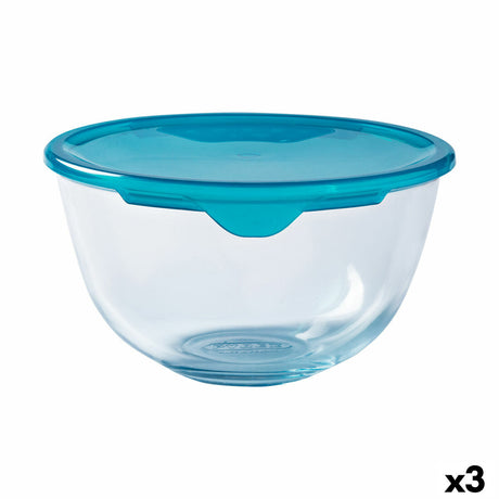 Lancheira Redonda com Tampa Pyrex Cook & Store 16 x 16 x 10 cm Azul 1 L Silicone Vidro (3 Unidades) - EcoNest