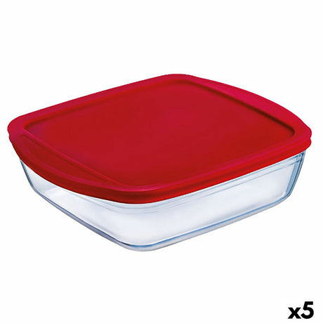 Lancheira Quadrada com Tampa Ô Cuisine Cook&store Ocu Vermelho 2,2 L 25 x 22 x 5 cm Vidro Silicone (5 Unidades) - EcoNest