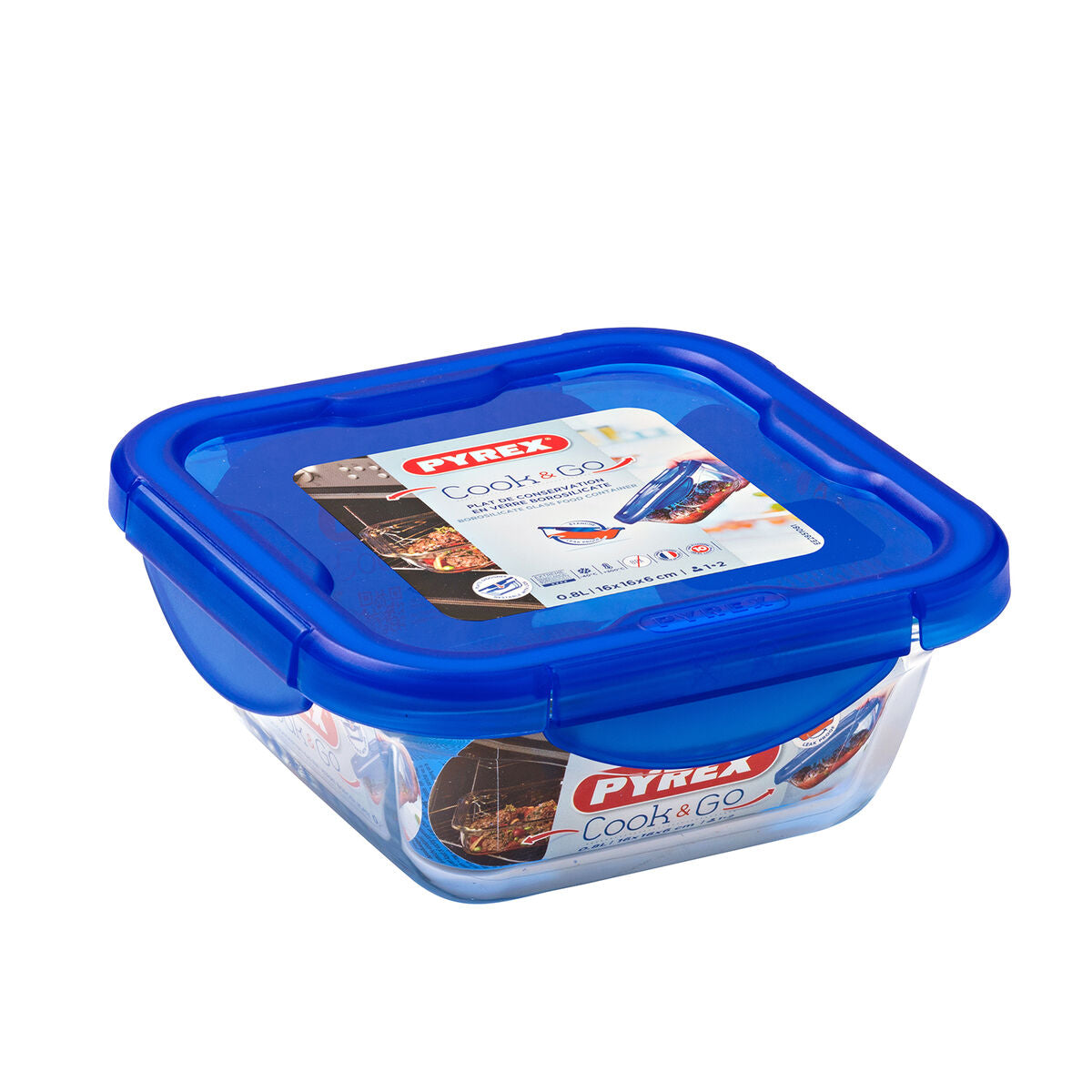 Lancheira Hermética Pyrex Cook & Go 16,7 x 16,7 x 7 cm Azul 850 ml Vidro (6 Unidades) - EcoNest