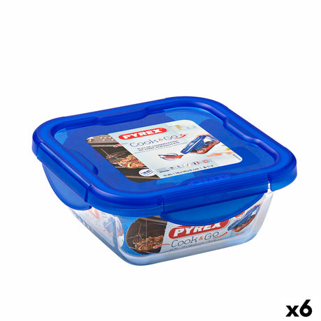 Lancheira Hermética Pyrex Cook & Go 16,7 x 16,7 x 7 cm Azul 850 ml Vidro (6 Unidades) - EcoNest