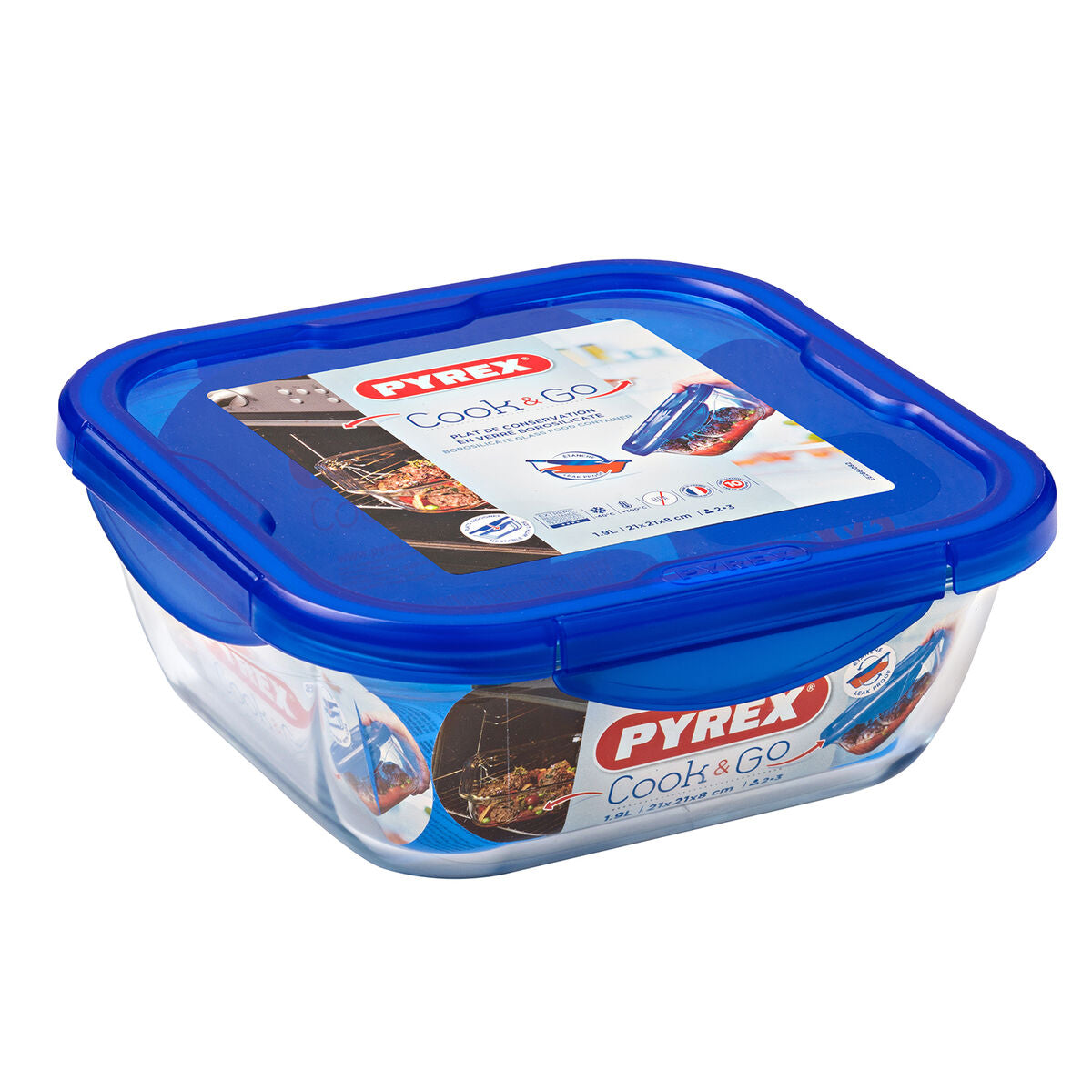 Lancheira Hermética Pyrex Cook & go 21 x 21 x 9 cm Azul 1,9 L Vidro (6 Unidades) - EcoNest