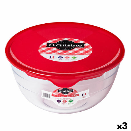 Lancheira Redonda com Tampa Ô Cuisine Prep&store Ocu Vermelho 1 L 17 x 17 x 9 cm Vidro (3 Unidades) - EcoNest