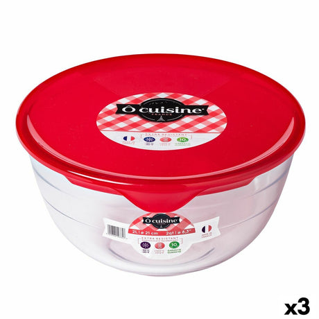 Lancheira Redonda com Tampa Ô Cuisine Prep&store Ocu Vermelho 2 L 22 x 22 x 11 cm Vidro (3 Unidades) - EcoNest