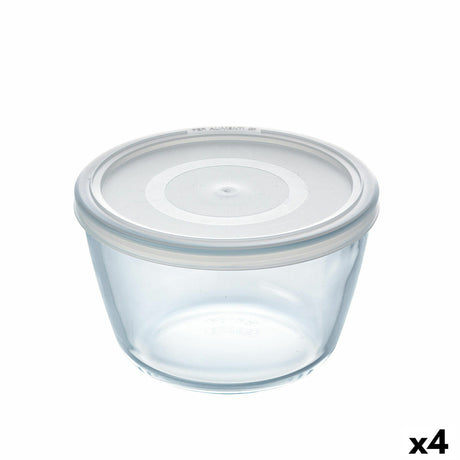 Lancheira Redonda com Tampa Pyrex Cook & Freeze 1,1 L 15 x 15 x 10 cm Transparente Silicone Vidro (4 Unidades) - EcoNest