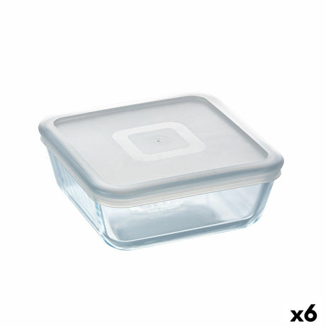 Lancheira Quadrada com Tampa Pyrex Cook&freeze 850 ml 14 x 14 cm Transparente Vidro Silicone (6 Unidades) - EcoNest