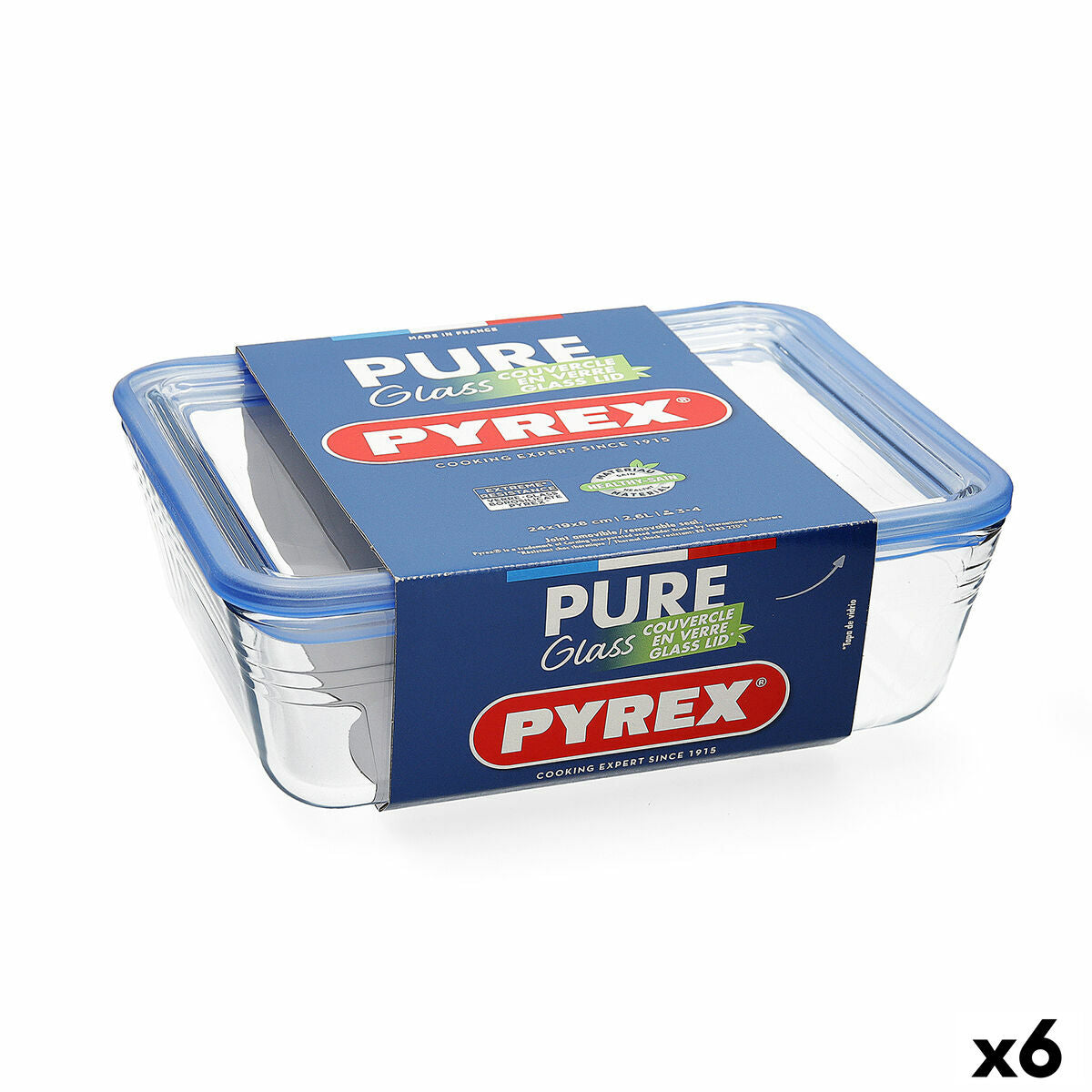 Lancheira Hermética Pyrex Pure Glass Transparente Vidro (800 ml) (6 Unidades) - EcoNest