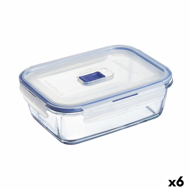 Lancheira Hermética Luminarc Pure Box Active 19 x 13 cm 1,22 L Duas cores Vidro (6 Unidades) - EcoNest