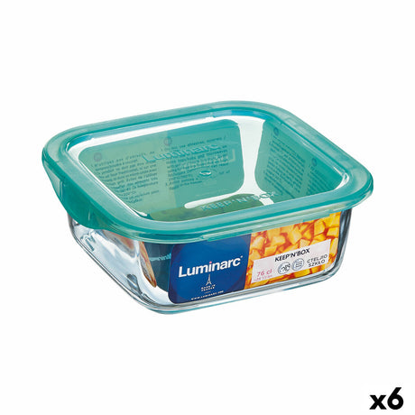 Lancheira Quadrada com Tampa Luminarc Keep'n Lagon 10 x 5,4 cm Turquesa 380 ml Duas cores Vidro (6 Unidades) - EcoNest