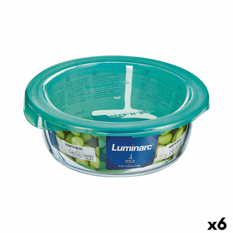 Lancheira Redonda com Tampa Luminarc Keep'n Lagon 13,5 x 6 cm Turquesa 680 ml Vidro (6 Unidades) - EcoNest
