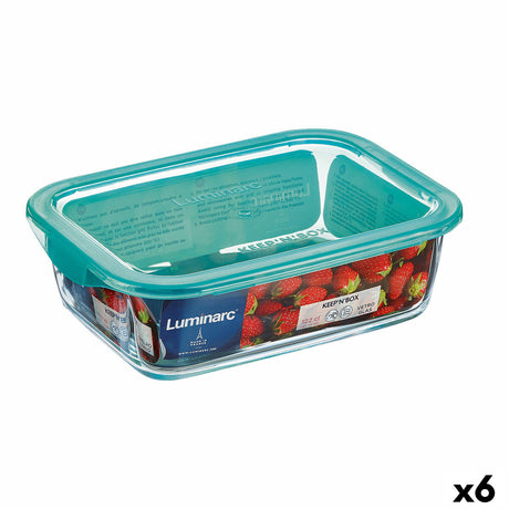 Lancheira Retangular com Tampa Luminarc Keep'n Lagon 12 x 8,5 x 5,4 cm Turquesa 380 ml Vidro (6 Unidades) - EcoNest