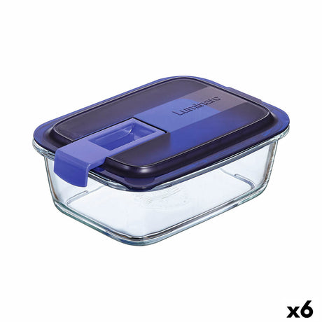 Lancheira Hermética Luminarc Easy Box Azul Vidro (6 Unidades) (820 ml) - EcoNest