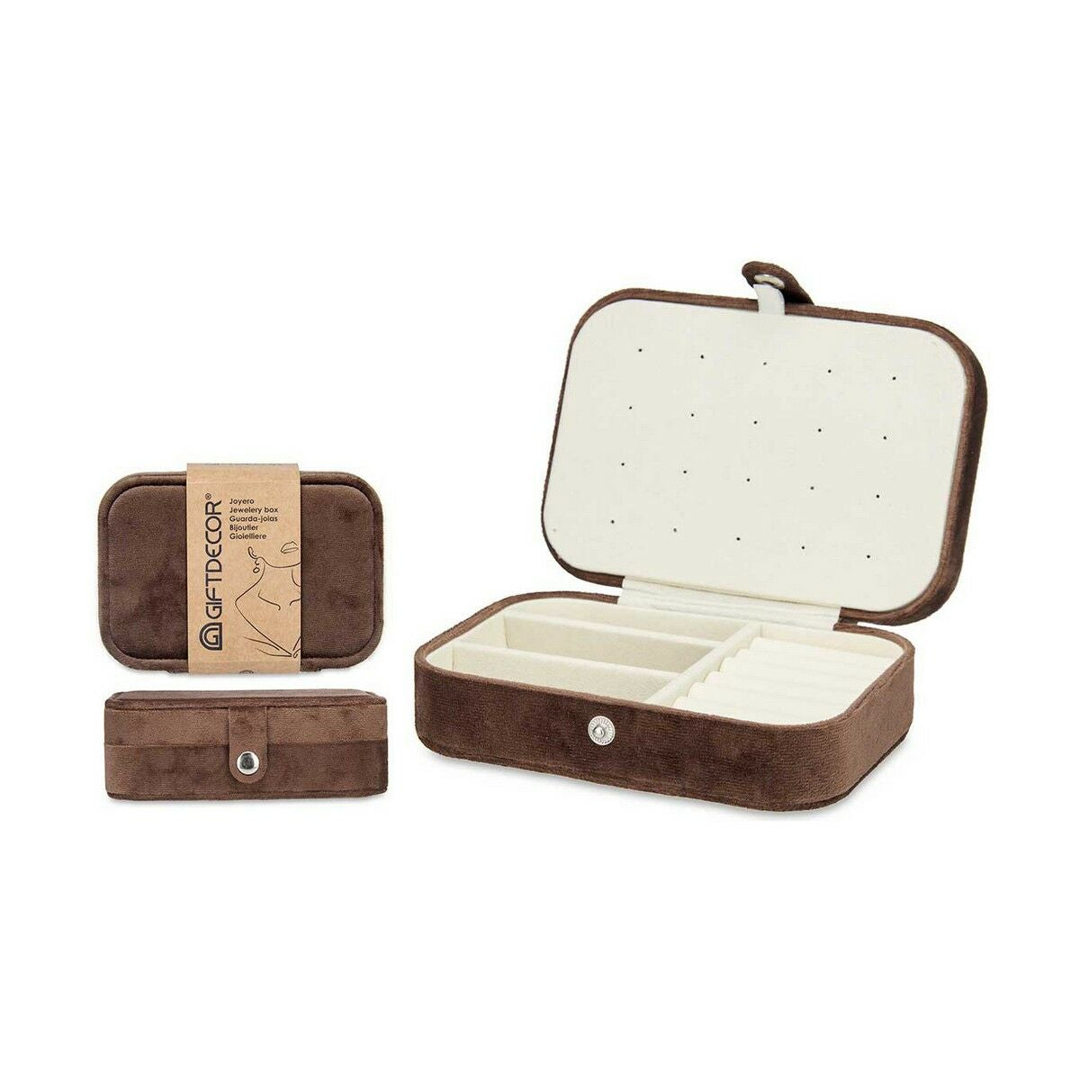 Guarda-Joias Castanho Veludo (16,2 x 6 x 11,5 cm) (12 Unidades) - EcoNest