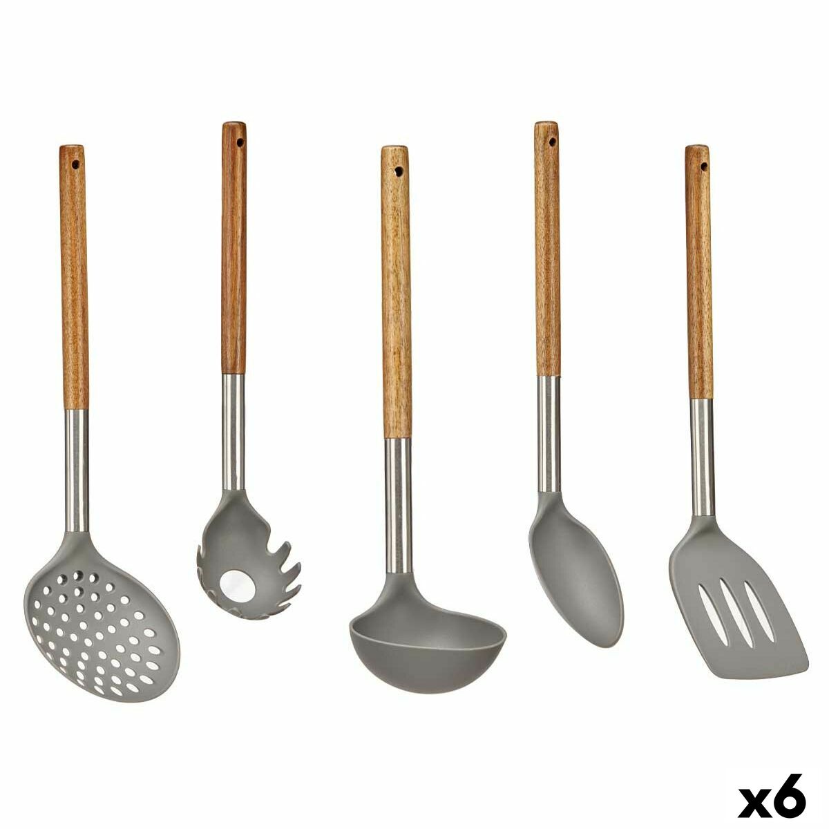 Conjunto de Utensílios de Cozinha Cinzento Aço inoxidável Acácia (6 Unidades) - EcoNest