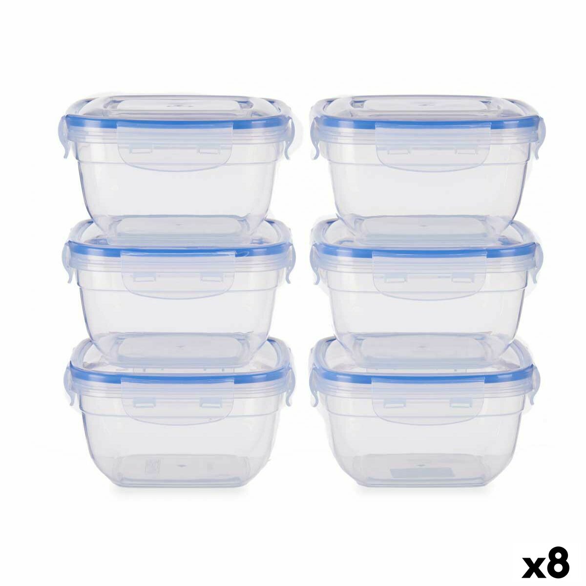 Conjunto de Lancheiras Hermético Azul Transparente Plástico 900 ml 14,5 x 8,5 x 14,5 cm (8 Unidades) - EcoNest