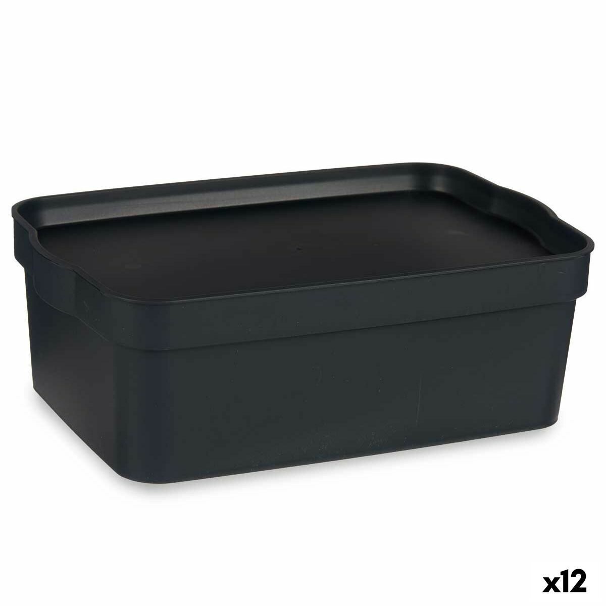 Caixa de Armazenagem com Tampa Antracite Plástico 6 L 21 x 11 x 32 cm (12 Unidades) - EcoNest