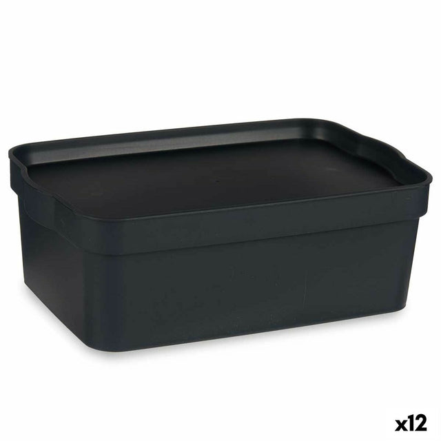 Caixa de Armazenagem com Tampa Antracite Plástico 6 L 21 x 11 x 32 cm (12 Unidades) - EcoNest