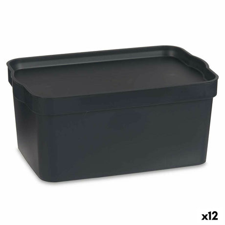 Caixa de Armazenagem com Tampa Antracite Plástico 7,5 L 21 x 14,2 x 32 cm (12 Unidades) - EcoNest