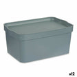 Caixa de Armazenagem com Tampa Cinzento Plástico 7,5 L 21 x 14,2 x 32 cm (12 Unidades) - EcoNest