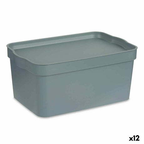 Caixa de Armazenagem com Tampa Cinzento Plástico 7,5 L 21 x 14,2 x 32 cm (12 Unidades) - EcoNest