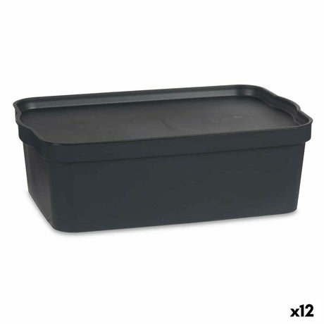 Caixa de Armazenagem com Tampa Antracite Plástico 14 L 29,5 x 14,3 x 45 cm (12 Unidades) - EcoNest