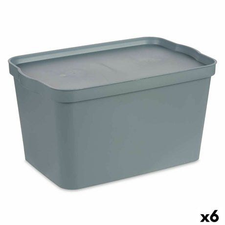 Caixa de Armazenagem com Tampa Cinzento Plástico 24 L 29,3 x 24,5 x 45 cm (6 Unidades) - EcoNest