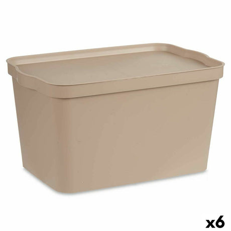 Caixa de Armazenagem com Tampa Bege Plástico 24 L 29,3 x 24,5 x 45 cm (6 Unidades) - EcoNest