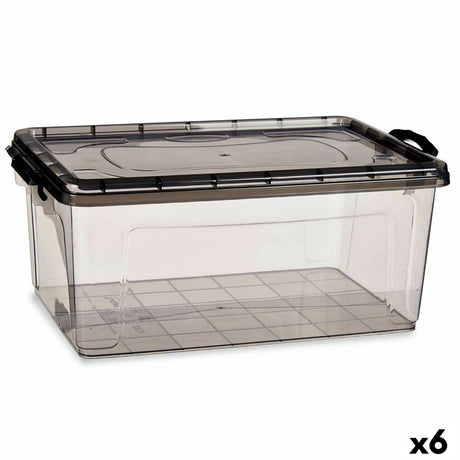 Caixa de Armazenagem com Tampa Antracite Plástico 22 L 32 x 20,5 x 50 cm (6 Unidades) - EcoNest