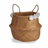 Cesta Decorativa Pompons Branco Natural Junco 8 L 32 x 30 x 32 cm (8 Unidades) - EcoNest