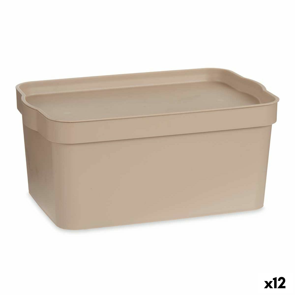 Caixa de Armazenagem com Tampa Bege Plástico 7,5 L 21,5 x 14,5 x 32 cm (12 Unidades) - EcoNest