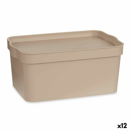 Caixa de Armazenagem com Tampa Bege Plástico 7,5 L 21,5 x 14,5 x 32 cm (12 Unidades) - EcoNest