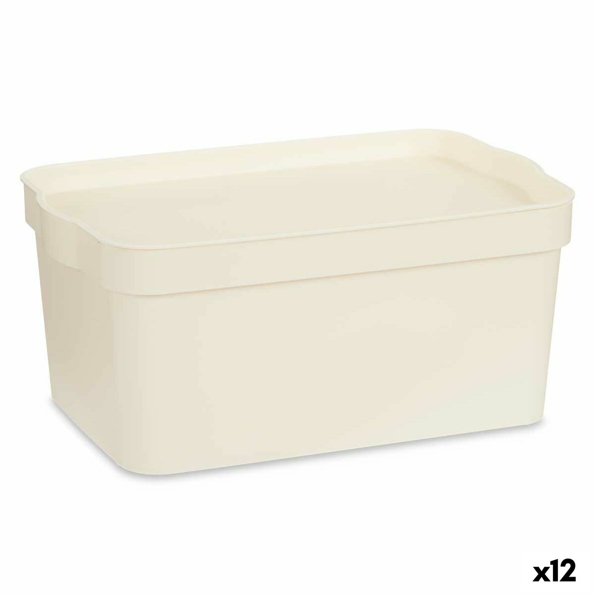 Caixa de Armazenagem com Tampa Creme Plástico 7,5 L 21,5 x 14,5 x 32 cm (12 Unidades) - EcoNest