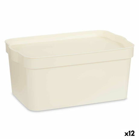 Caixa de Armazenagem com Tampa Creme Plástico 7,5 L 21,5 x 14,5 x 32 cm (12 Unidades) - EcoNest