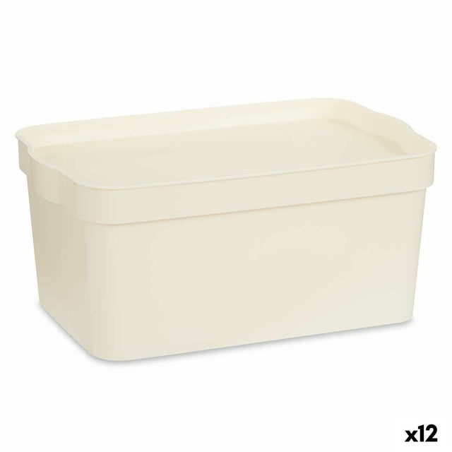 Caixa de Armazenagem com Tampa Creme Plástico 7,5 L 21,5 x 14,5 x 32 cm (12 Unidades) - EcoNest